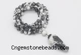 GMN4080 Hand-knotted 8mm, 10mm black & white jasper 108 beads mala necklace with pendant