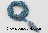 GMN4086 Hand-knotted 8mm, 10mm apatite 108 beads mala necklace with pendant