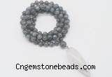 GMN4095 Hand-knotted 8mm, 10mm labradorite 108 beads mala necklace with pendant