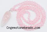 GMN4200 Hand-knotted 8mm, 10mm matte rose quartz 108 beads mala necklace with pendant