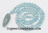 GMN4205 Hand-knotted 8mm, 10mm matte amazonite 108 beads mala necklace with pendant