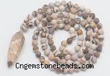 GMN4217 Hand-knotted 8mm, 10mm matte zebra jasper 108 beads mala necklace with pendant