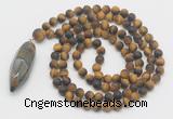 GMN4229 Hand-knotted 8mm, 10mm matte yellow tiger eye 108 beads mala necklace with pendant