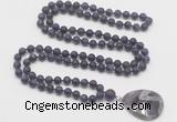 GMN4402 Hand-knotted 8mm, 10mm matte amethyst 108 beads mala necklace with pendant