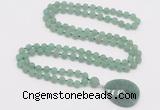 GMN4406 Hand-knotted 8mm, 10mm matte green aventurine 108 beads mala necklace with pendant