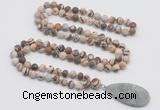 GMN4417 Hand-knotted 8mm, 10mm matte zebra jasper 108 beads mala necklace with pendant