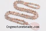 GMN4430 Hand-knotted 8mm, 10mm matte sunstone 108 beads mala necklace with pendant