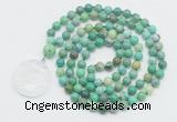 GMN4613 Hand-knotted 8mm, 10mm grass agate 108 beads mala necklace with pendant