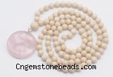 GMN4619 Hand-knotted 8mm, 10mm white fossil jasper 108 beads mala necklace with pendant