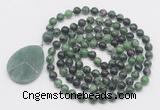 GMN4627 Hand-knotted 8mm, 10mm ruby zoisite 108 beads mala necklace with pendant
