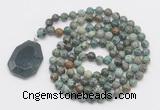 GMN4628 Hand-knotted 8mm, 10mm African turquoise 108 beads mala necklace with pendant