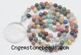 GMN4637 Hand-knotted 8mm, 10mm colorful gemstone 108 beads mala necklace with pendant