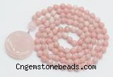 GMN4640 Hand-knotted 8mm, 10mm Chinese pink opal 108 beads mala necklace with pendant