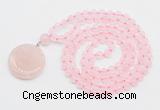 GMN4650 Hand-knotted 8mm, 10mm rose quartz 108 beads mala necklace with pendant