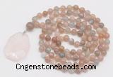 GMN4656 Hand-knotted 8mm, 10mm moonstone 108 beads mala necklace with pendant