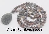 GMN4664 Hand-knotted 8mm, 10mm Botswana agate 108 beads mala necklace with pendant