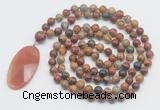 GMN4675 Hand-knotted 8mm, 10mm picasso jasper 108 beads mala necklace with pendant