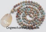 GMN4681 Hand-knotted 8mm, 10mm serpentine jasper 108 beads mala necklace with pendant