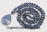 GMN4686 Hand-knotted 8mm, 10mm sodalite 108 beads mala necklace with pendant