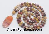 GMN4691 Hand-knotted 8mm, 10mm mookaite 108 beads mala necklace with pendant