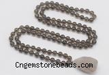 GMN4804 Hand-knotted 8mm, 10mm smoky quartz 108 beads mala necklace with pendant