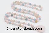 GMN4818 Hand-knotted 8mm, 10mm morganite 108 beads mala necklace with pendant