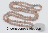 GMN4820 Hand-knotted 8mm, 10mm moonstone 108 beads mala necklace with pendant