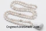 GMN4828 Hand-knotted 8mm, 10mm white crazy agate 108 beads mala necklace with pendant