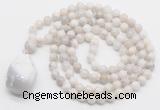 GMN4829 Hand-knotted 8mm, 10mm white crazy agate 108 beads mala necklace with pendant