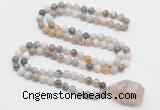 GMN4832 Hand-knotted 8mm, 10mm bamboo leaf agate 108 beads mala necklace with pendant