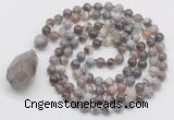 GMN4837 Hand-knotted 8mm, 10mm Botswana agate 108 beads mala necklace with pendant