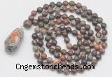 GMN4845 Hand-knotted 8mm, 10mm ocean agate 108 beads mala necklace with pendant