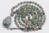 GMN4849 Hand-knotted 8mm, 10mm moss agate 108 beads mala necklace with pendant