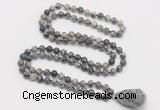GMN4862 Hand-knotted 8mm, 10mm black water jasper 108 beads mala necklace with pendant