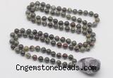 GMN4866 Hand-knotted 8mm, 10mm dragon blood jasper 108 beads mala necklace with pendant