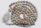 GMN4871 Hand-knotted 8mm, 10mm serpentine jasper 108 beads mala necklace with pendant