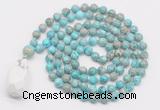 GMN4873 Hand-knotted 8mm, 10mm sea sediment jasper 108 beads mala necklace with pendant