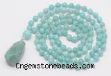 GMN4875 Hand-knotted 8mm, 10mm amazonite 108 beads mala necklace with pendant