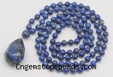 GMN4879 Hand-knotted 8mm, 10mm lapis lazuli 108 beads mala necklace with pendant