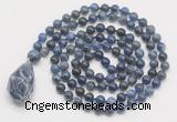 GMN4881 Hand-knotted 8mm, 10mm sodalite 108 beads mala necklace with pendant