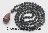 GMN4887 Hand-knotted 8mm, 10mm golden obsidian 108 beads mala necklace with pendant