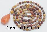 GMN4891 Hand-knotted 8mm, 10mm mookaite 108 beads mala necklace with pendant