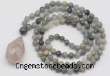 GMN4904 Hand-knotted 8mm, 10mm seaweed quartz 108 beads mala necklace with pendant