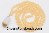 GMN4916 Hand-knotted 8mm, 10mm honey jade 108 beads mala necklace with pendant