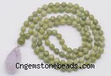 GMN4918 Hand-knotted 8mm, 10mm China jade 108 beads mala necklace with pendant