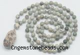 GMN4923 Hand-knotted 8mm, 10mm artistic jasper 108 beads mala necklace with pendant