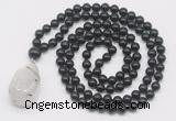 GMN4931 Hand-knotted 8mm, 10mm black obsidian 108 beads mala necklace with pendant