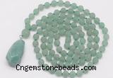 GMN5006 Hand-knotted 8mm, 10mm matte green aventurine 108 beads mala necklace with pendant