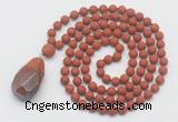 GMN5016 Hand-knotted 8mm, 10mm matte red jasper 108 beads mala necklace with pendant