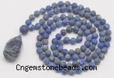 GMN5028 Hand-knotted 8mm, 10mm matte lapis lazuli 108 beads mala necklace with pendant